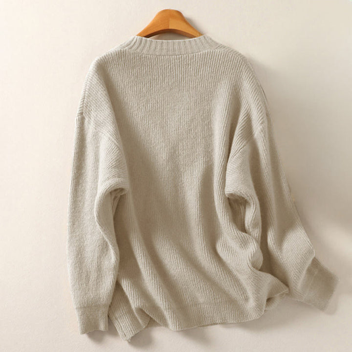 Buddha Stones Winter V-Ausschnitt Knöpfe Baumwoll-Strickjacke für Damen mit langen Ärmeln, Strickmuster - image 1