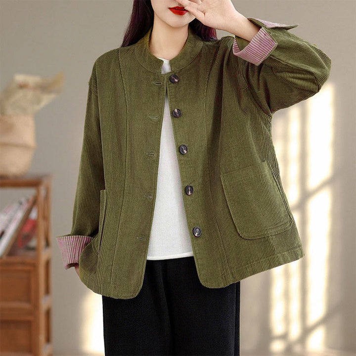 Damen-Cordjacke mit langen Ärmeln und Taschen, verziert mit Buddha Stones - Olivgrün - US8-10, UK/AU12-14, EU40-42 (2XL) - image 6