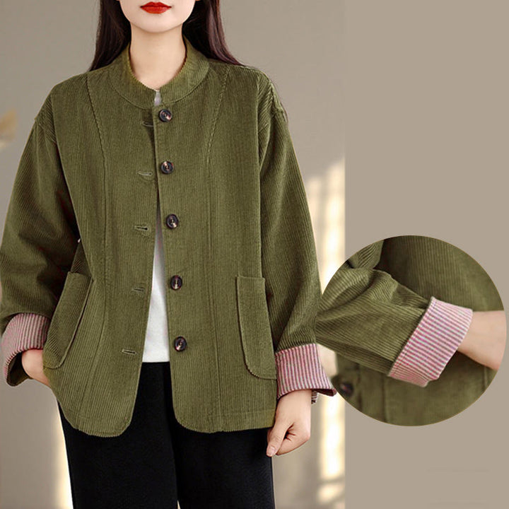 Damen-Cordjacke mit langen Ärmeln und Taschen, verziert mit Buddha Stones - image 12