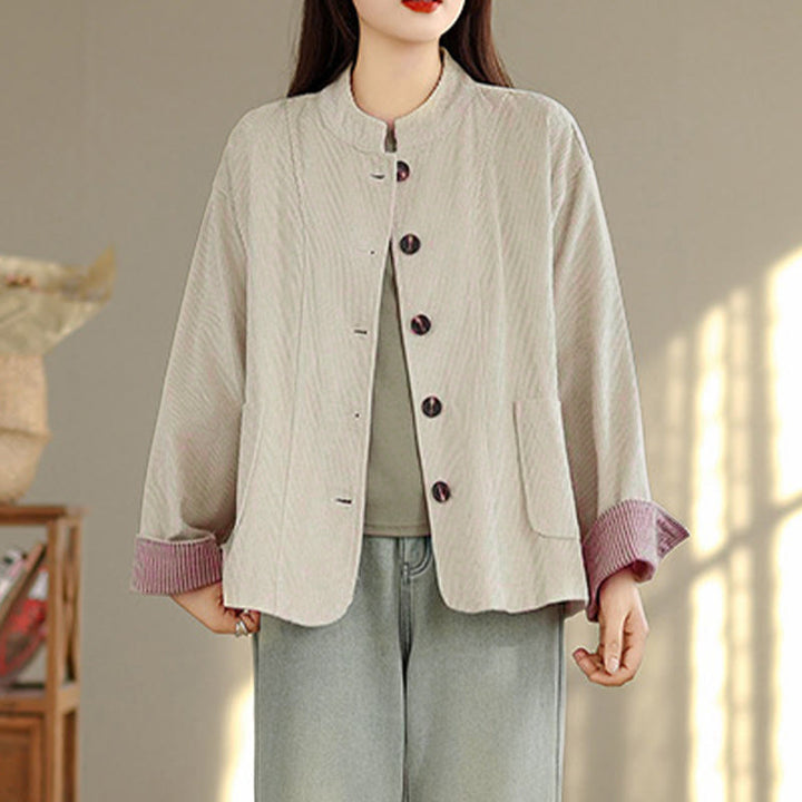 Damen-Cordjacke mit langen Ärmeln und Taschen, verziert mit Buddha Stones - image 3