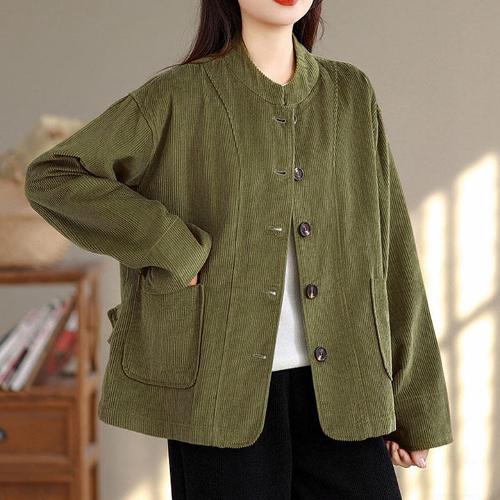 Damen-Cordjacke mit langen Ärmeln und Taschen, verziert mit Buddha Stones - image 8