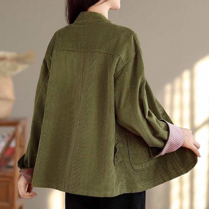 Damen-Cordjacke mit langen Ärmeln und Taschen, verziert mit Buddha Stones - image 9