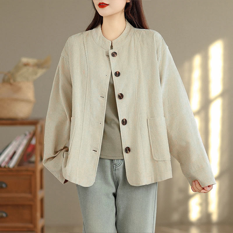 Damen-Cordjacke mit langen Ärmeln und Taschen, verziert mit Buddha Stones - image 1