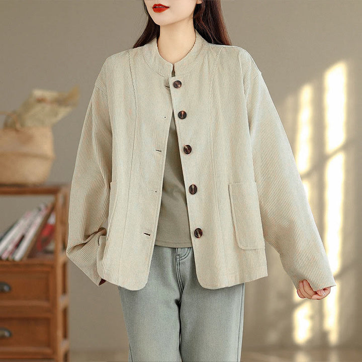 Damen-Cordjacke mit langen Ärmeln und Taschen, verziert mit Buddha Stones - image 1