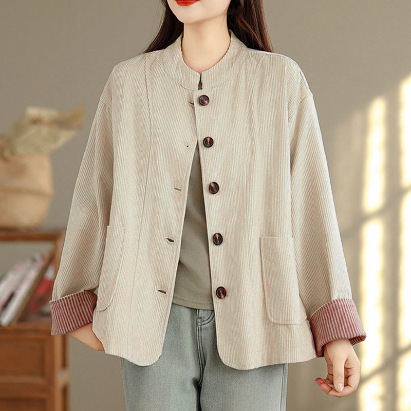 Damen-Cordjacke mit langen Ärmeln und Taschen, verziert mit Buddha Stones - image 5