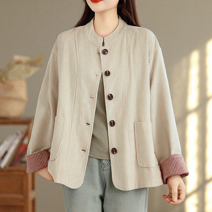 Damen-Cordjacke mit langen Ärmeln und Taschen, verziert mit Buddha Stones - image 5
