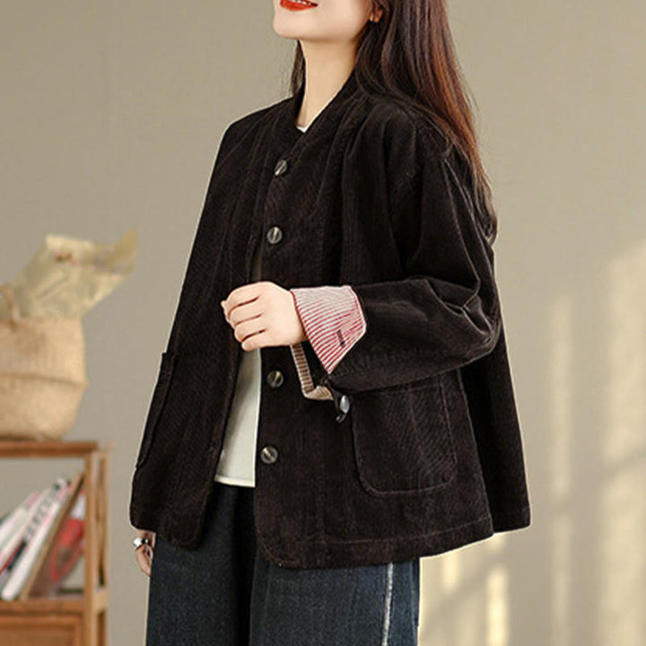 Damen-Cordjacke mit langen Ärmeln und Taschen, verziert mit Buddha Stones - image 21