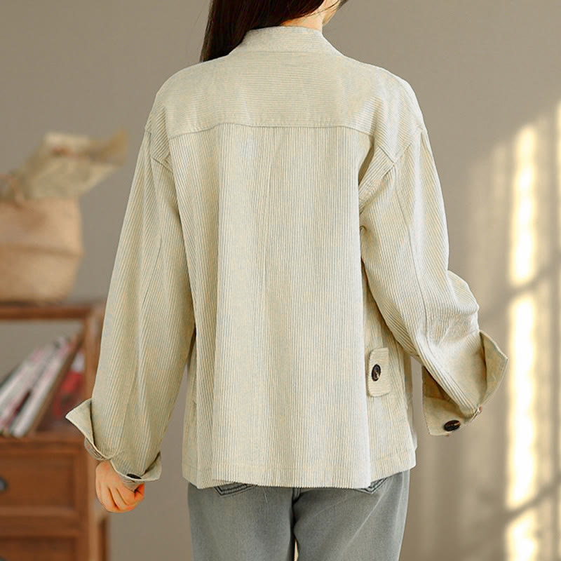 Damen-Cordjacke mit langen Ärmeln und Taschen, verziert mit Buddha Stones - image 2