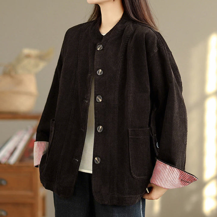 Damen-Cordjacke mit langen Ärmeln und Taschen, verziert mit Buddha Stones - image 19