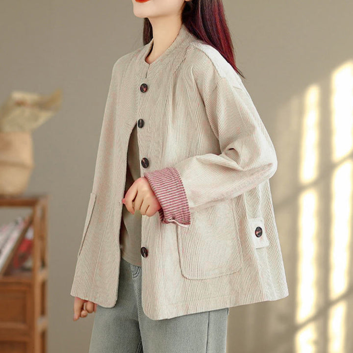 Damen-Cordjacke mit langen Ärmeln und Taschen, verziert mit Buddha Stones - image 4