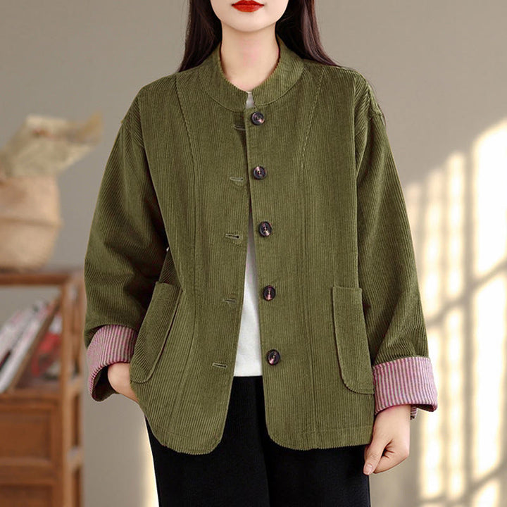 Damen-Cordjacke mit langen Ärmeln und Taschen, verziert mit Buddha Stones - image 7