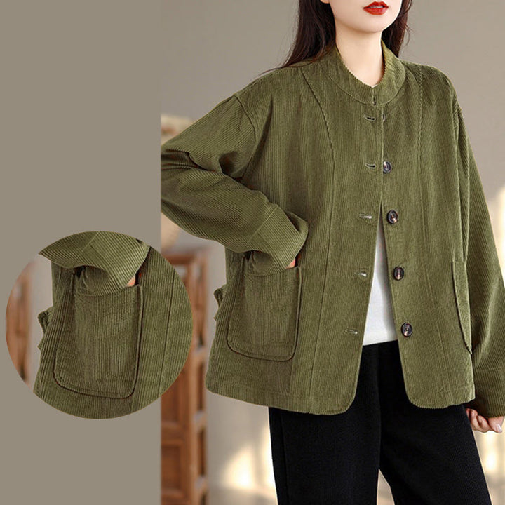 Damen-Cordjacke mit langen Ärmeln und Taschen, verziert mit Buddha Stones - image 13