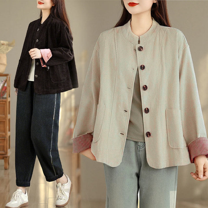 Damen-Cordjacke mit langen Ärmeln und Taschen, verziert mit Buddha Stones - image 23