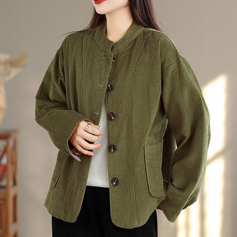Damen-Cordjacke mit langen Ärmeln und Taschen, verziert mit Buddha Stones - image 10