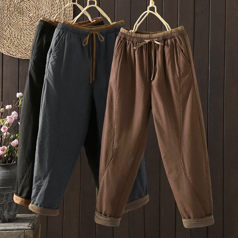 Buddha Stones Damen-Haremshose aus schlichter Baumwolle mit Taschen - image 0