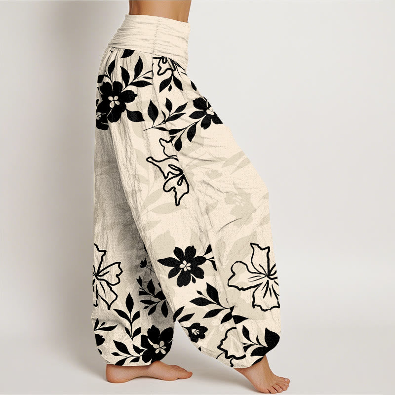 Buddha Stones Baumwoll-Haremshose im Retro-Stil mit schlichtem Blumen- und Blättermuster, elastischem Bund für Damen - image 10