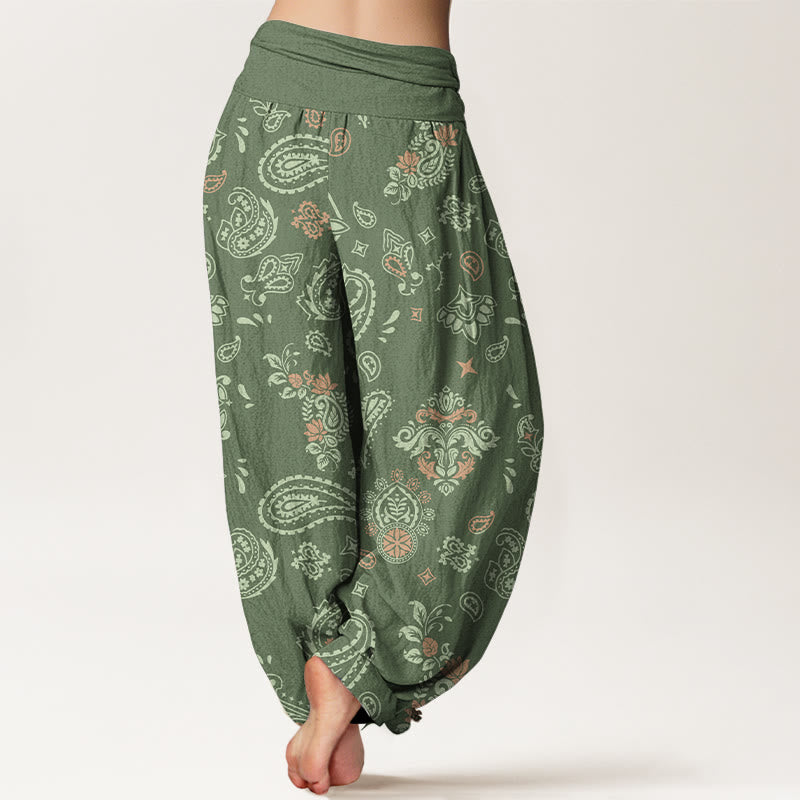 Buddha Stones Baumwoll-Haremshose mit Vintage-Paisley-Muster und elastischem Bund für Damen - image 1