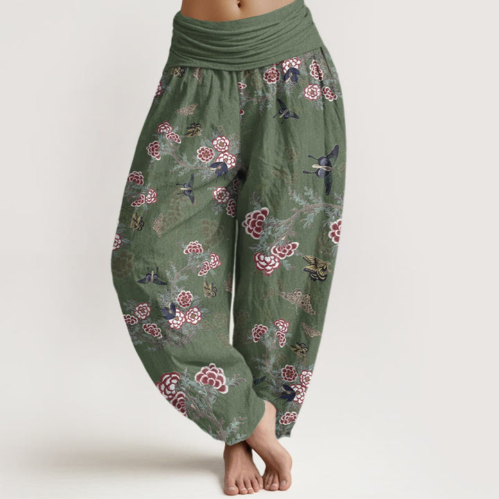 Haremshose für Damen mit Buddha Stones, Baumwollblumen, Blättern und Schmetterlingsmuster sowie elastischem Bund - SeaGreen - US16, UK/AU20, EU48 (3XL) - image 5