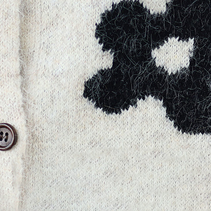 Strickcardigan mit Buddha Stones, Winterblumen, Knöpfen und langen Ärmeln aus Baumwolle für Damen - image 16