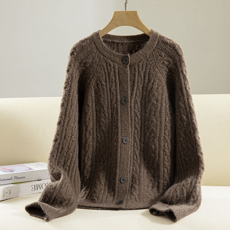 Lässiger Winter-Strickcardigan aus Baumwolle für Damen mit Buddha Stones, gedrehten Knöpfen und langen Ärmeln – ein echter Hingucker! - Sattelbraun - US4, UK/AU8, EU36 (F) - image 0