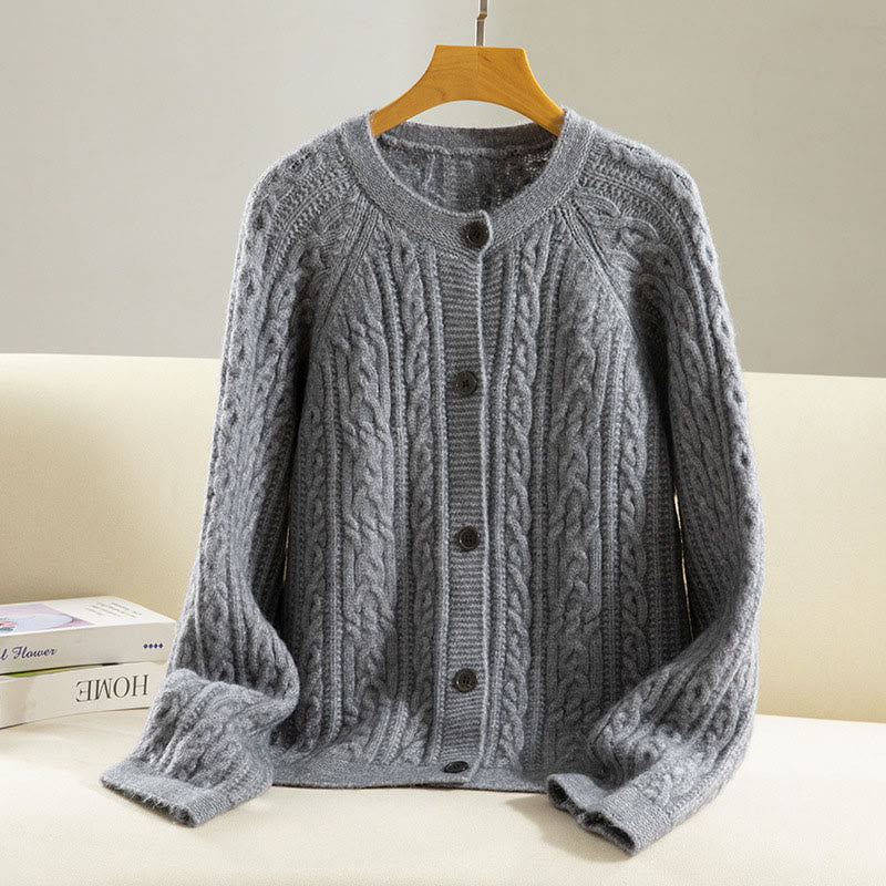 Lässiger Winter-Strickcardigan aus Baumwolle für Damen mit Buddha Stones, gedrehten Knöpfen und langen Ärmeln – ein echter Hingucker! - Grau - US4, UK/AU8, EU36 (F) - image 16