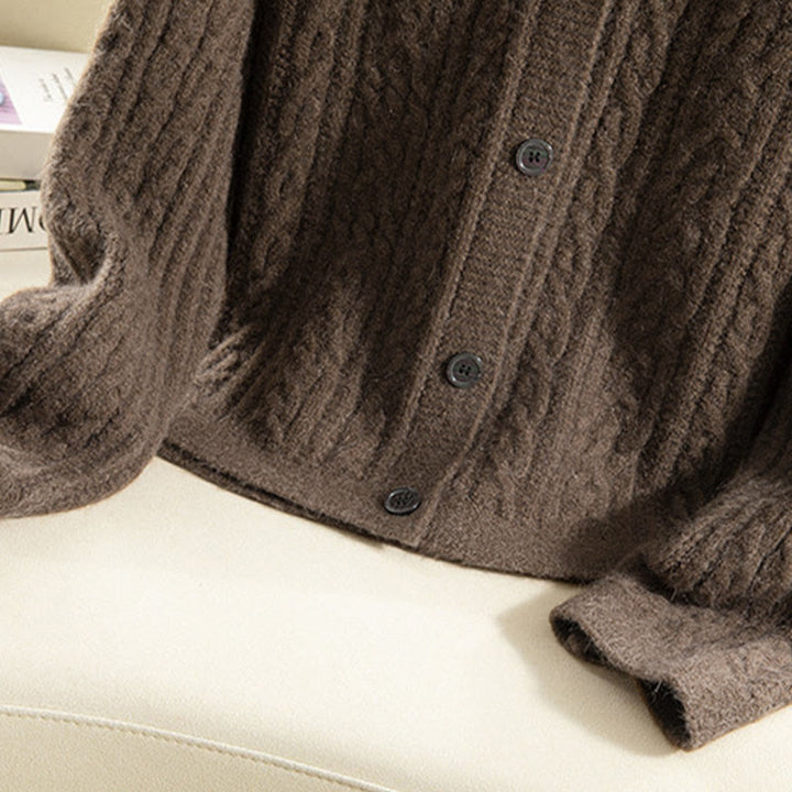 Lässiger Winter-Strickcardigan aus Baumwolle für Damen mit Buddha Stones, gedrehten Knöpfen und langen Ärmeln – ein echter Hingucker! - image 6