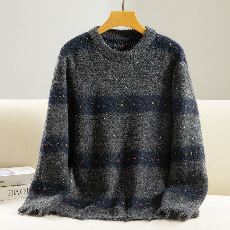 Buddha Stones ​​Winterstreifenmuster Rundhals Langarm Damen Baumwollpullover - DimGray - US4, UK/AU8, EU36 (F) - image 17