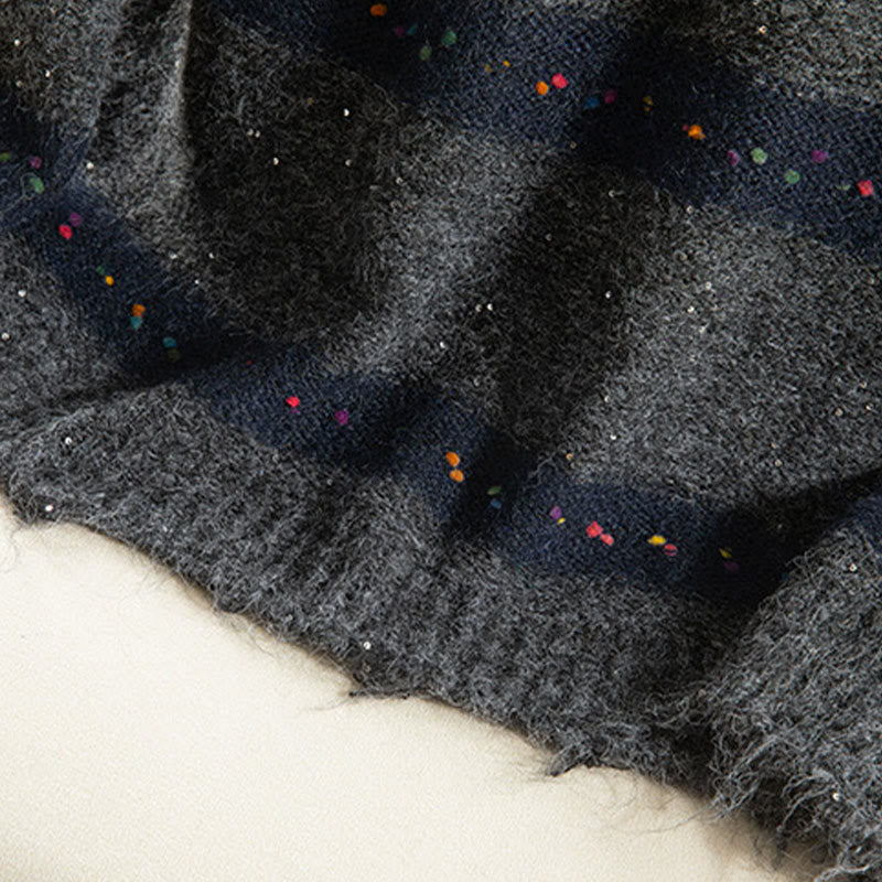 Buddha Stones ​​Winterstreifenmuster Rundhals Langarm Damen Baumwollpullover - image 27