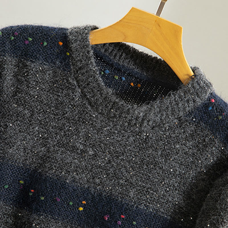 Buddha Stones ​​Winterstreifenmuster Rundhals Langarm Damen Baumwollpullover - image 20