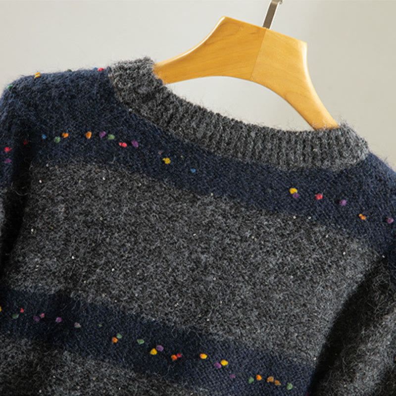 Buddha Stones ​​Winterstreifenmuster Rundhals Langarm Damen Baumwollpullover - image 23