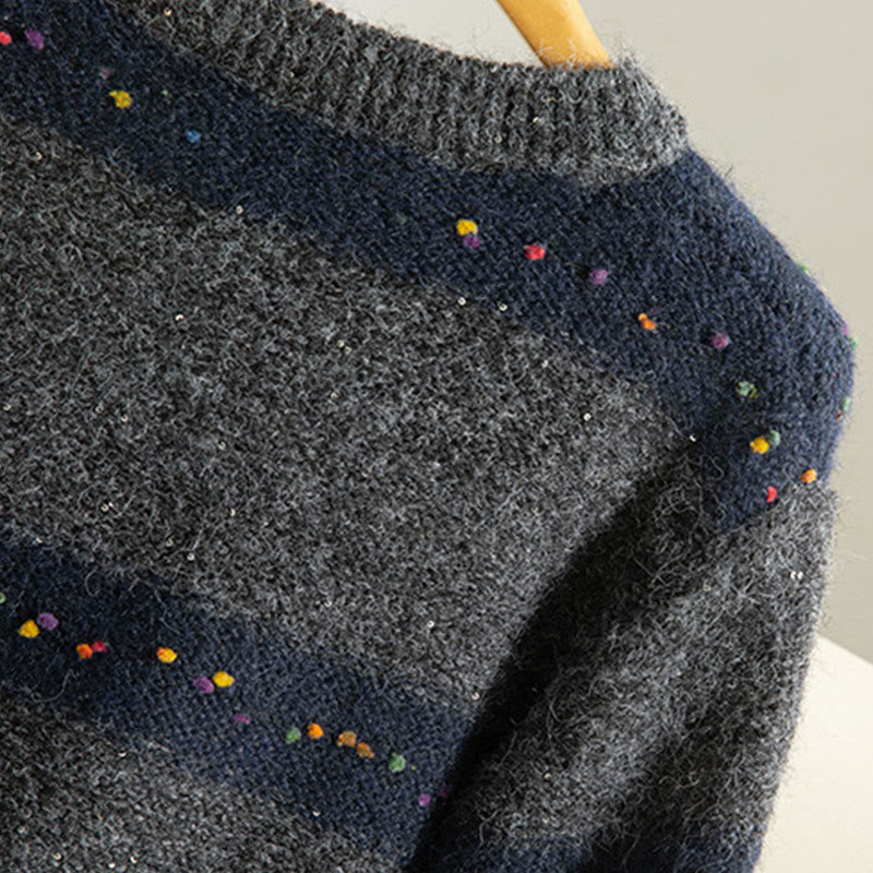 Buddha Stones ​​Winterstreifenmuster Rundhals Langarm Damen Baumwollpullover - image 24
