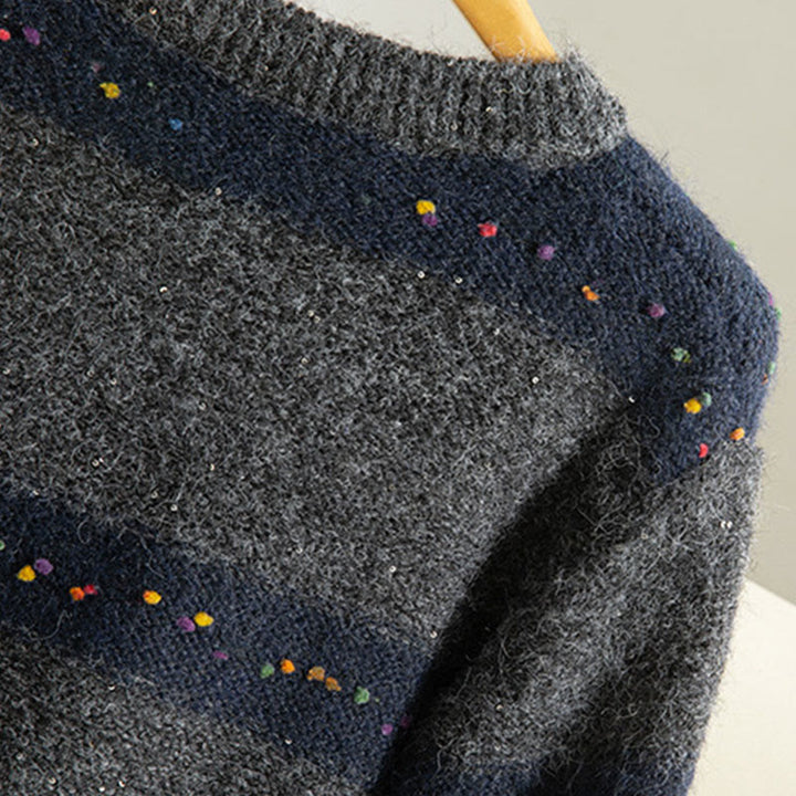 Buddha Stones ​​Winterstreifenmuster Rundhals Langarm Damen Baumwollpullover - image 24