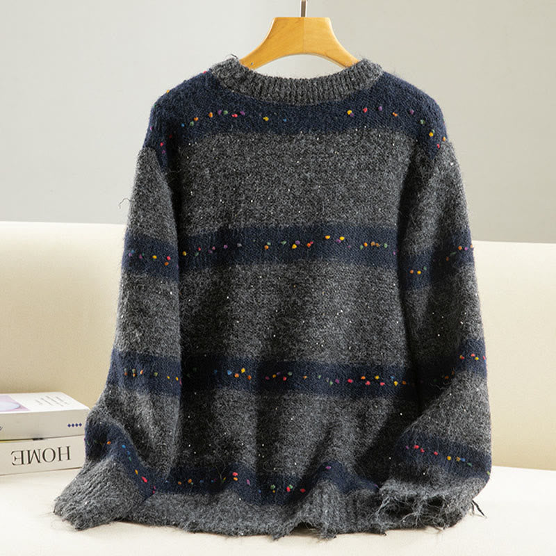 Buddha Stones ​​Winterstreifenmuster Rundhals Langarm Damen Baumwollpullover - image 18