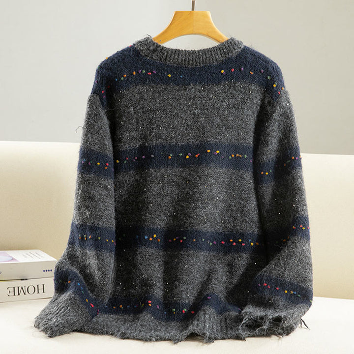 Buddha Stones ​​Winterstreifenmuster Rundhals Langarm Damen Baumwollpullover - image 18