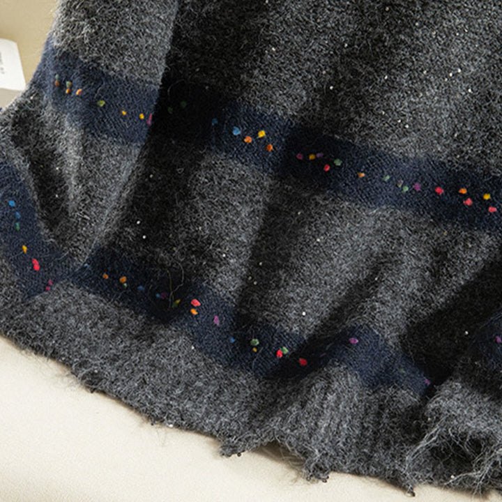 Buddha Stones ​​Winterstreifenmuster Rundhals Langarm Damen Baumwollpullover - image 26