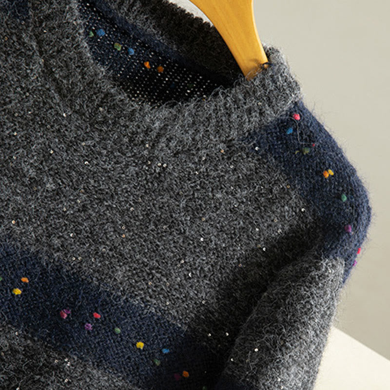 Buddha Stones ​​Winterstreifenmuster Rundhals Langarm Damen Baumwollpullover - image 22