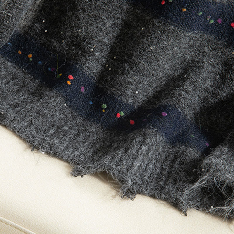 Buddha Stones ​​Winterstreifenmuster Rundhals Langarm Damen Baumwollpullover - image 28