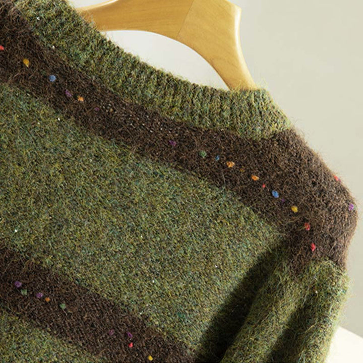 Buddha Stones ​​Winterstreifenmuster Rundhals Langarm Damen Baumwollpullover - image 4