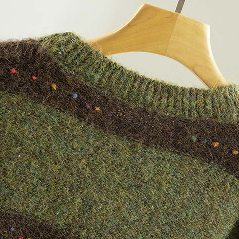 Buddha Stones ​​Winterstreifenmuster Rundhals Langarm Damen Baumwollpullover - image 5
