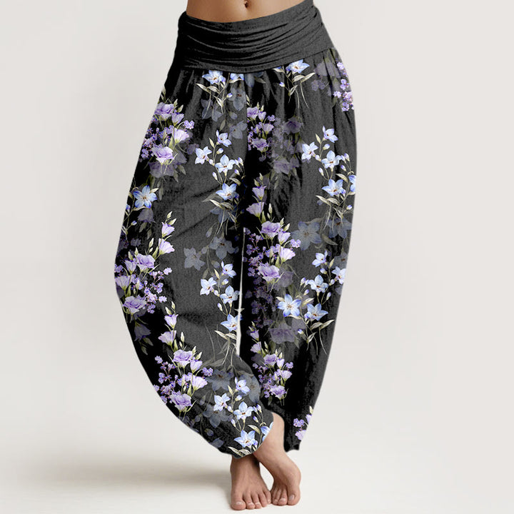 Buddha Stones, Baumwoll-Haremshose mit sternförmigem, trompetenförmigem Blumenmuster und elastischem Bund für Damen. - Schwarz - US16, UK/AU20, EU48 (3XL) - image 0