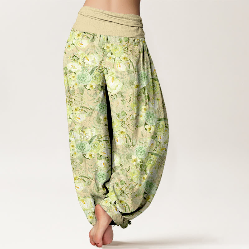 Haremshose aus Baumwolle mit Buddha Stones und ländlichem Blumenmuster, elastischer Bund, für Damen - image 1