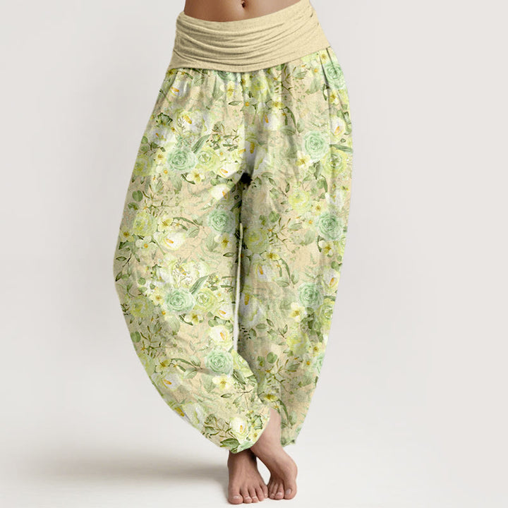 Haremshose aus Baumwolle mit Buddha Stones und ländlichem Blumenmuster, elastischer Bund, für Damen - Zitronen-Chiffon - US16, UK/AU20, EU48 (3XL) - image 0