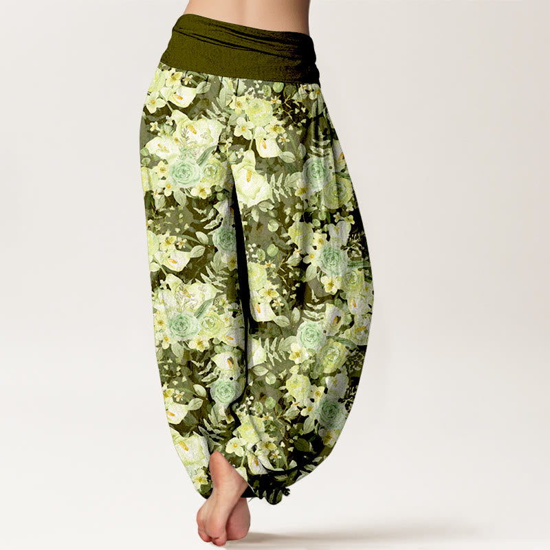 Haremshose aus Baumwolle mit Buddha Stones und ländlichem Blumenmuster, elastischer Bund, für Damen - image 6