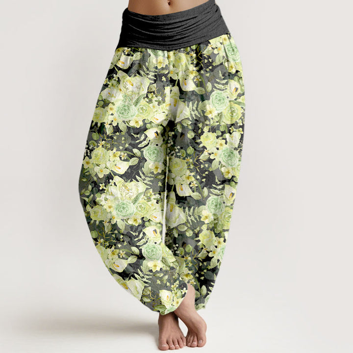Haremshose aus Baumwolle mit Buddha Stones und ländlichem Blumenmuster, elastischer Bund, für Damen - Schwarz - US16, UK/AU20, EU48 (3XL) - image 8