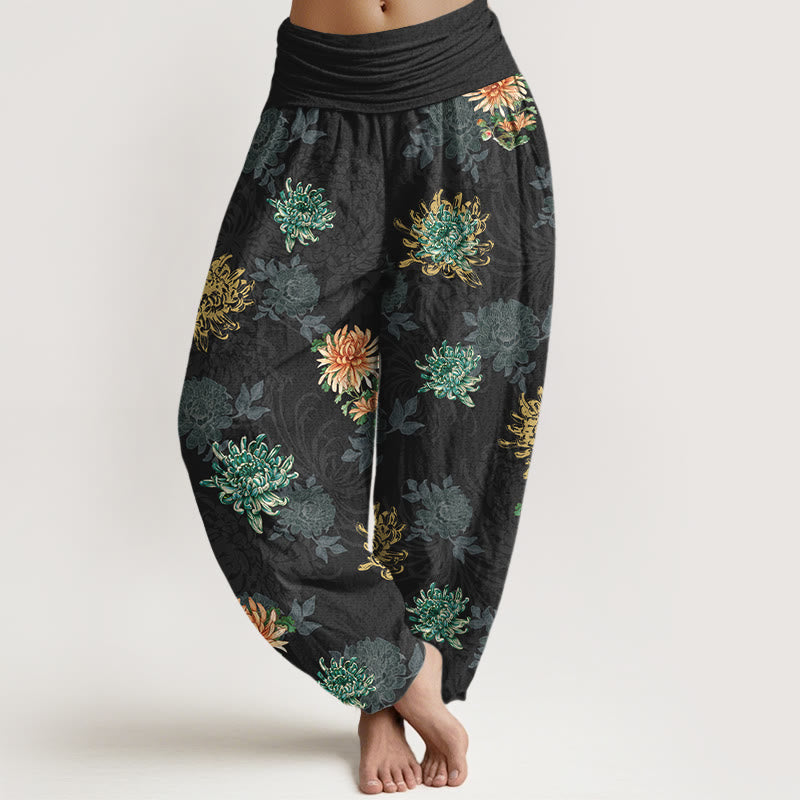 Buddha Stones ​​Baumwolle, verschiedene Farben, Chrysanthemenmuster, Damen-Haremshose mit elastischem Bund - Schwarz - US16, UK/AU20, EU48 (3XL) - image 5