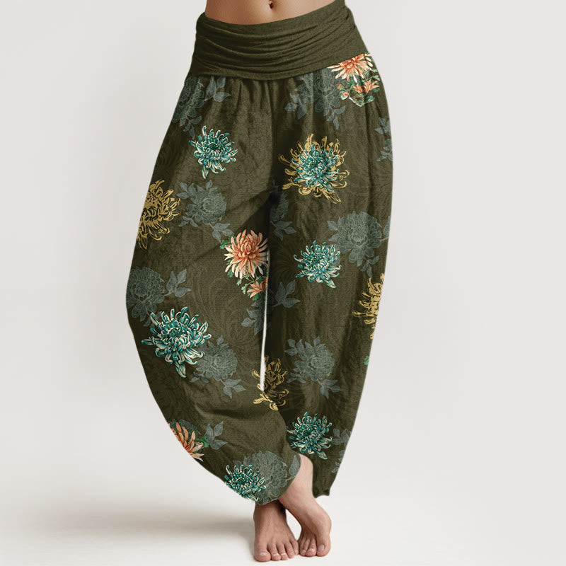 Buddha Stones ​​Baumwolle, verschiedene Farben, Chrysanthemenmuster, Damen-Haremshose mit elastischem Bund - Olive - US16, UK/AU20, EU48 (3XL) - image 8