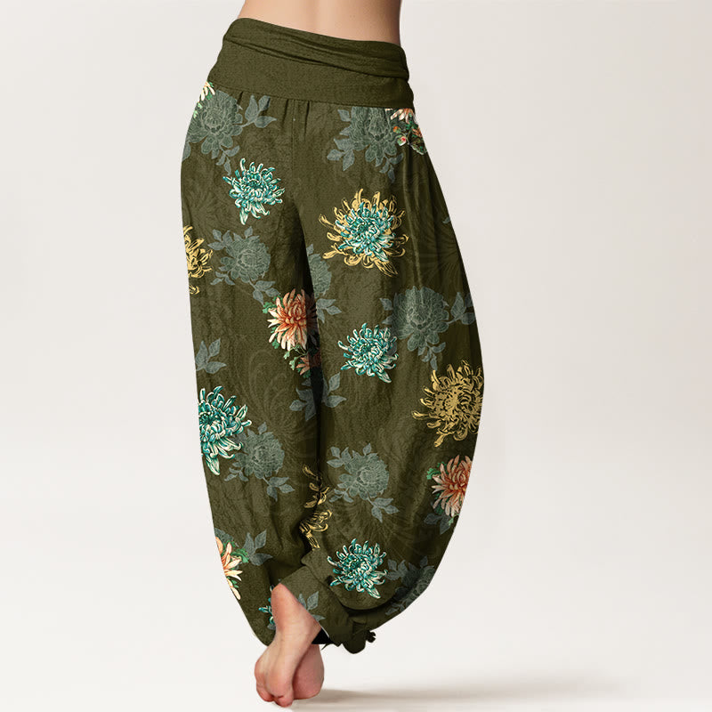 Buddha Stones ​​Baumwolle, verschiedene Farben, Chrysanthemenmuster, Damen-Haremshose mit elastischem Bund - image 9