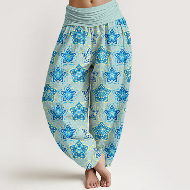 Buddha Stones Baumwoll-Haremshose mit regulärem Schnitt und Fünf-Blütenblatt-Muster, elastischem Bund für Damen - Hellblau - US16, UK/AU20, EU48 (3XL) - image 0