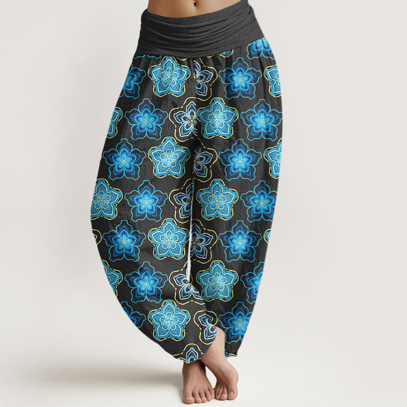 Buddha Stones Baumwoll-Haremshose mit regulärem Schnitt und Fünf-Blütenblatt-Muster, elastischem Bund für Damen - Schwarz - US16, UK/AU20, EU48 (3XL) - image 5
