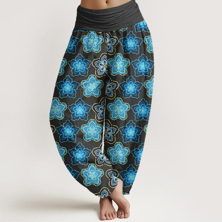 Buddha Stones Baumwoll-Haremshose mit regulärem Schnitt und Fünf-Blütenblatt-Muster, elastischem Bund für Damen - Schwarz - US16, UK/AU20, EU48 (3XL) - image 5
